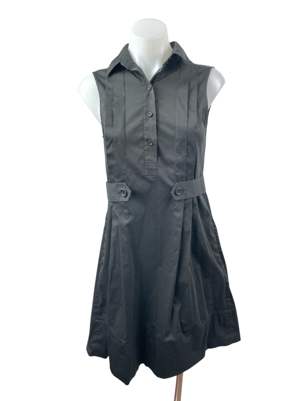 Theory Women's Black Sleeveless Pintucked Button Front Fit & Flare Mini Dress 4